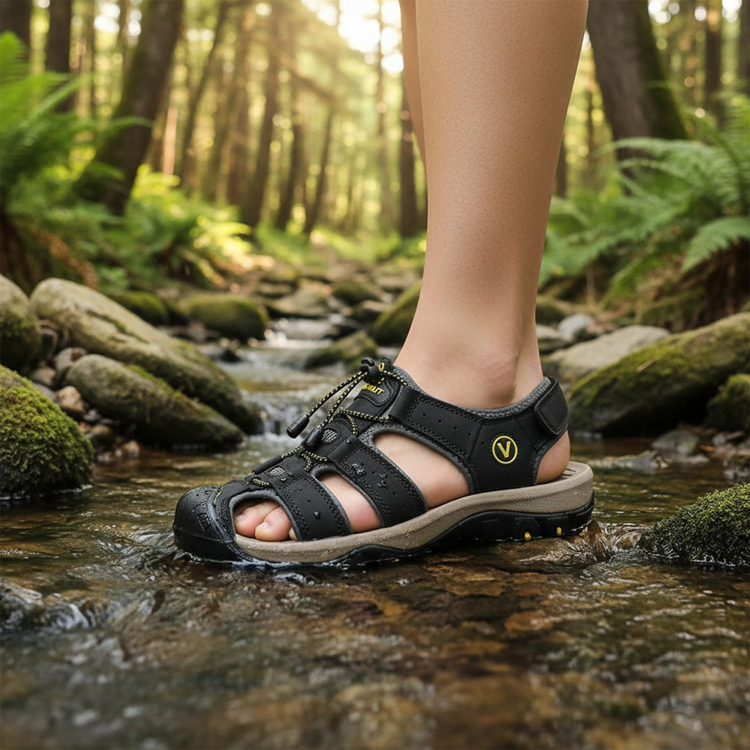 FLARUT Sandalen Herren Outdoorsandalen Sommer Wanderschuhe Trekkingsandalen Leder Strand Wandersanda