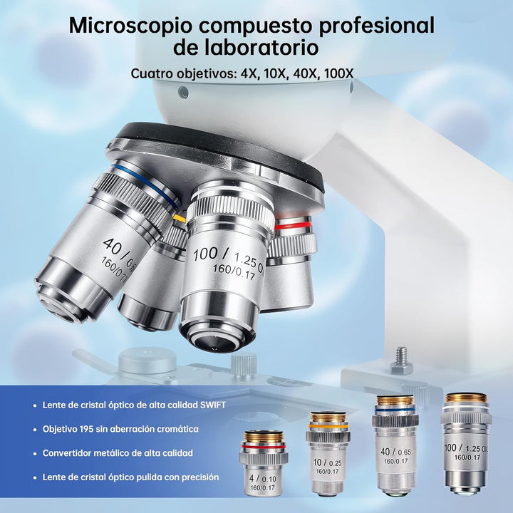 SWIFT SW320T Trinokulares Mikroskop 40x–5000x – Professionelles Labormikroskop mit 2-MP-Kamera, Trag