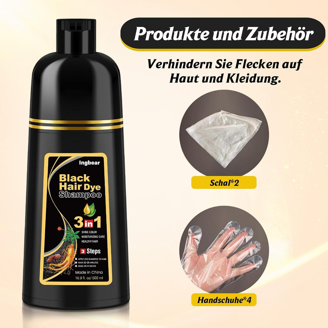 Schwarzes Haarfärbeshampoo für Graues Haar, Sofort Haarfarben Shampoo für Männer und Frauen, Black H