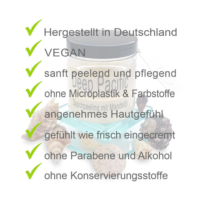 Körperpeeling 320g – vegan – Rich Body Scrub – Duschpeeling – feines Kristallsalz – viel Mandelöl –