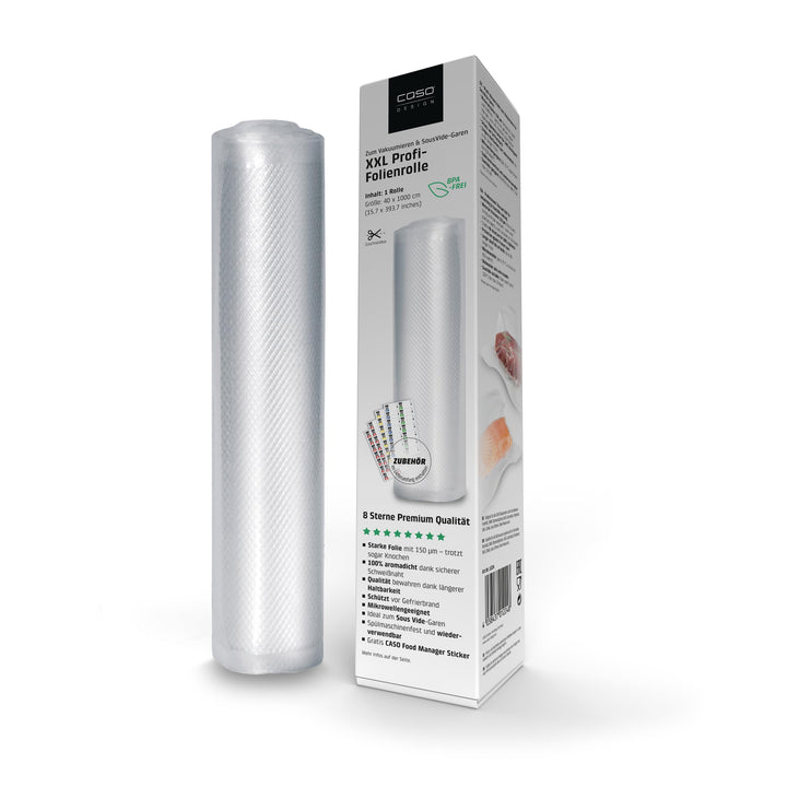 CASO Profi- Folienrollen 40x1000 cm / 1 Rolle, für alle Vakuumierer, BPA-frei, sehr stark &amp; reissfes