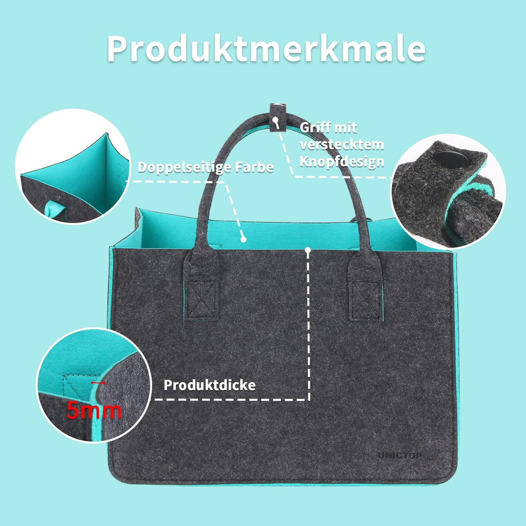 2Stk Filztasche Einkaufskorb,grosse Einkaufs-Tasche Filztaschen Shopping Bag, zweifarbig dunkelgrau/