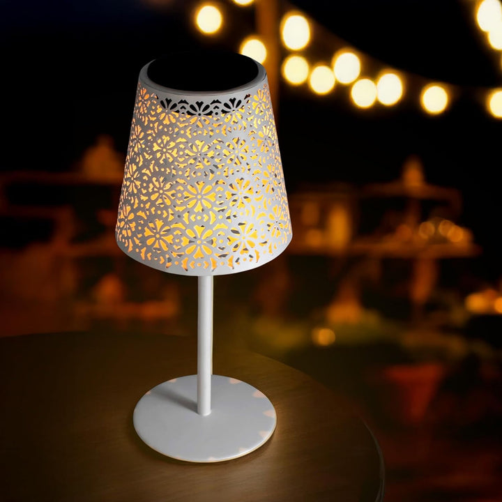 Solar Retro Tischleuchte aus Metall in weiss - 28 x 12 cm - Vintage Garten Tischlampe warm weiss - D