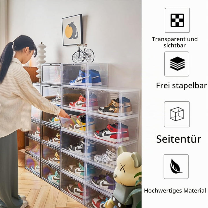 Schuhbox, Transparent Stapelbare Schuhbox, Faltbare Transparente Aufbewahrung für Schuhe, Kunststoff