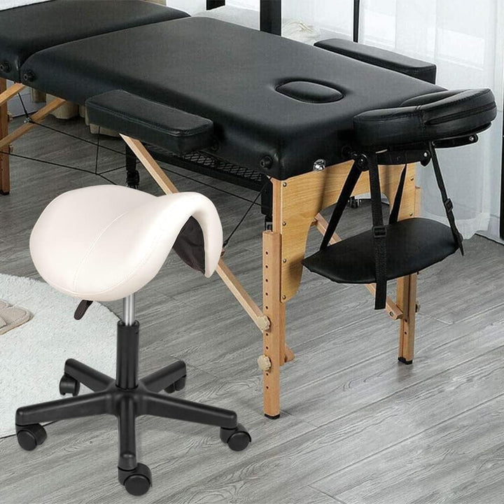 Mingone Sattelhocker Weiss Arbeitshocker 360° Drehbarer Hocker Ergonomischer Sitzhocker Höhenverstel