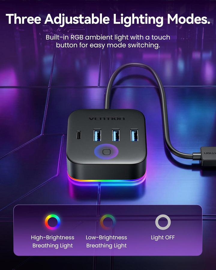 VENTION USB C Hub, 4 Ports USB 3.2 Gen 1 Type-C*1, USB A 3.0 * 3 Datenhub mit 5 Gbit/s with Breathin