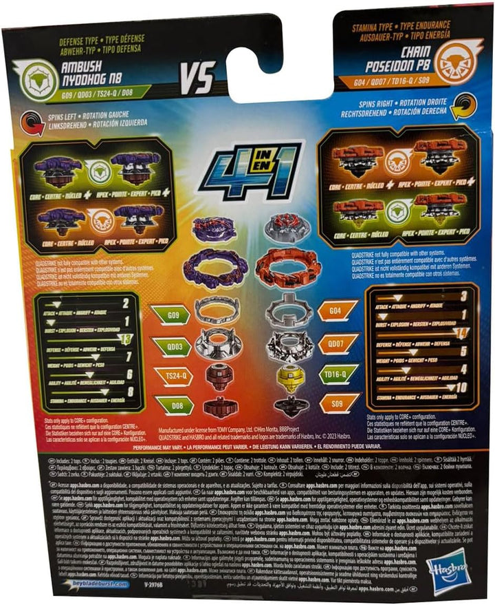 Beyblade Burst QuadStrike Dual Pack 2 x Wettkampfkreisel Ambush Nyddhog N8 und Chain Poseidon P8 Amb