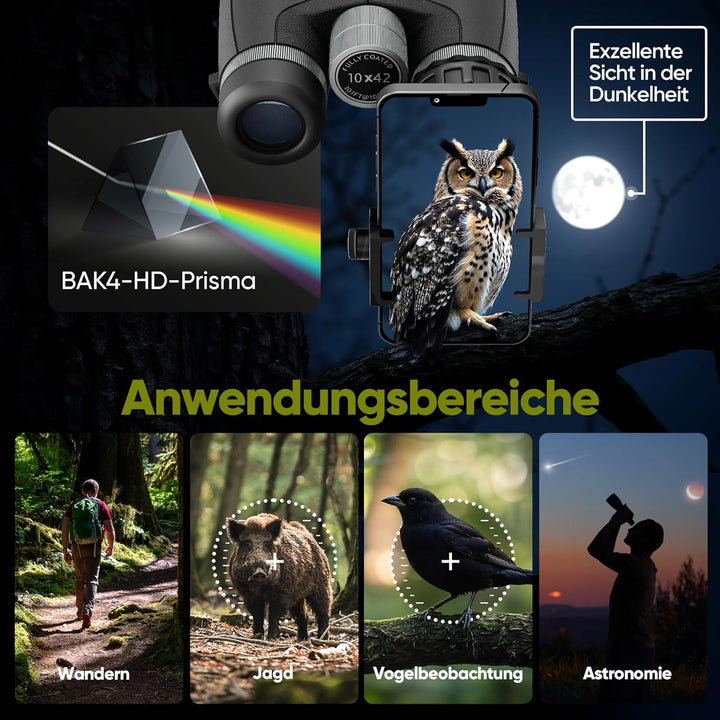 Adler Focus 10x42 Nitro, Magnesium Fernglas mit Nitrogenfüllung, wasserdicht, Fernglas für Erwachsen