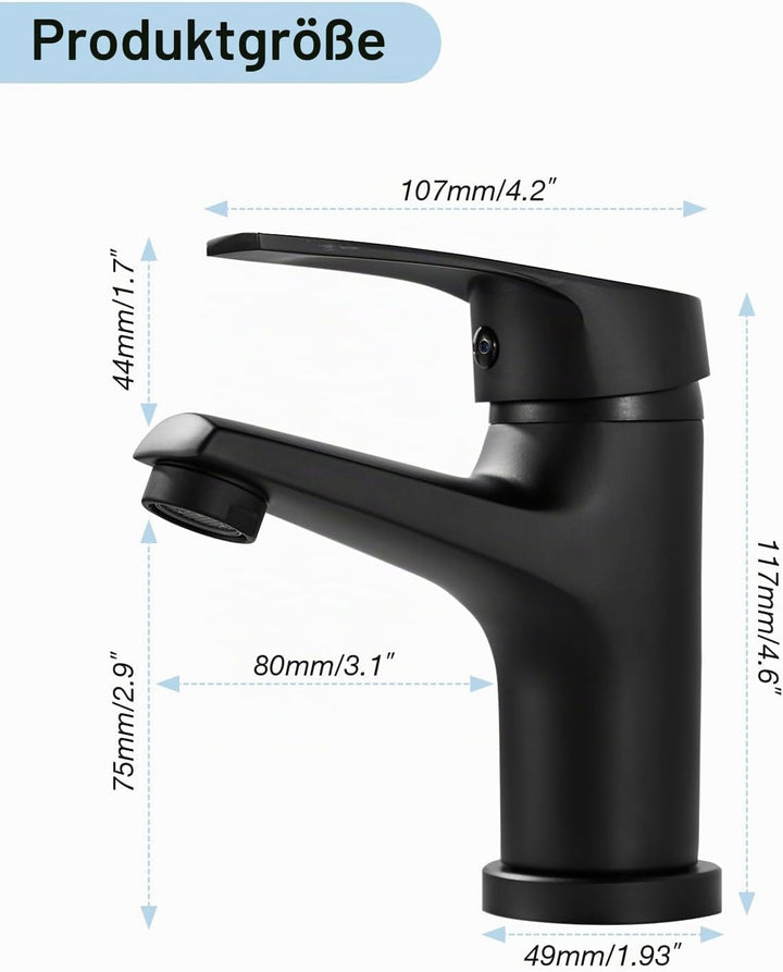 Wasserhahn Bad Schwarz Einhebelmischer Armatur für Waschbecken Badezimmer mit Kalt/Warmwasser, Schwa