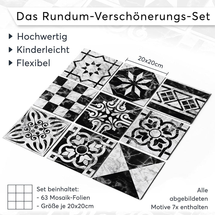 PVC Klebe-Fliesen für - [ Boden Fliesen ] - Aufkleber Folie Sticker für Boden-Fliesen - Küche oder B