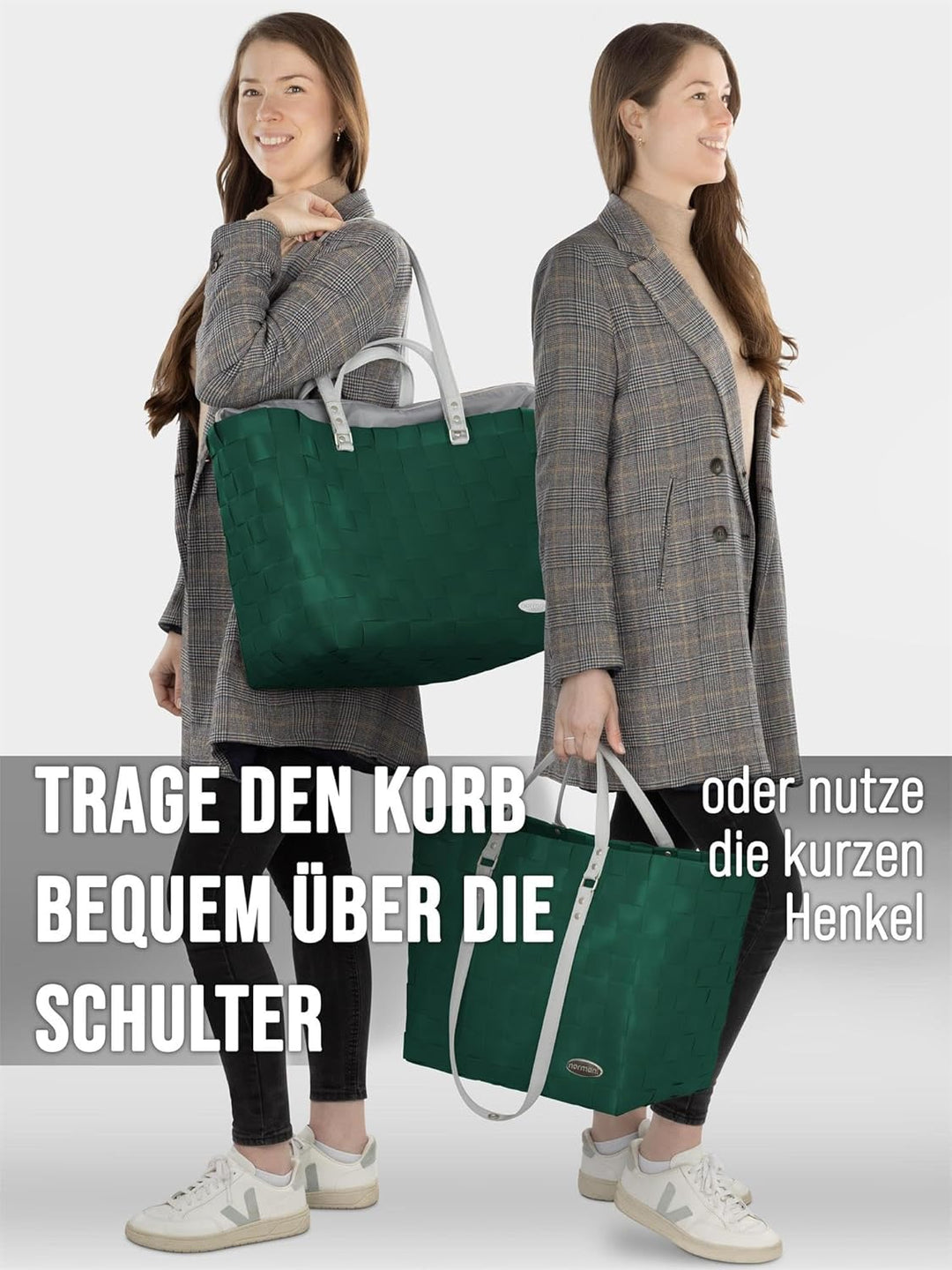 normani Grosser Einkaufskorb 25 L Shopper Einkaufstasche Strandtasche mit langen Henkel, Classic / B