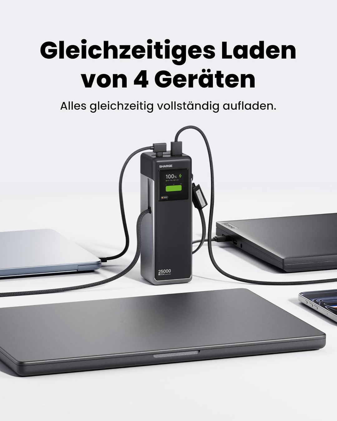 sharge Laptop Powerbank 170W, HyperTower 170 Schnellladegerät Tragbare Power Bank 25000mAh mit 4 Ans