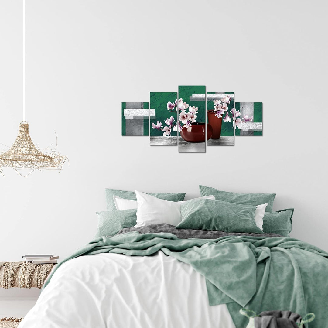 Runa Art Wandbilder Blumen Abstrakt 5 Teilig Bild auf Vlies Leinwand Deko Wohnzimmer Blumenvase Türk
