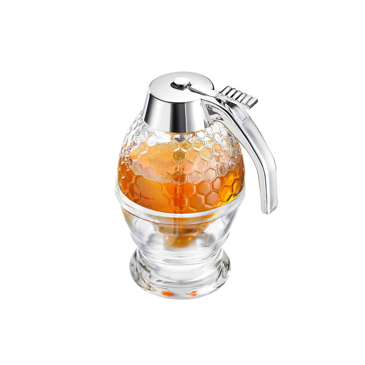 Westmark Honigbirne/Honig-Dosierer mit Untersatz, Fassungsvermögen: 200 ml, Wabenmuster, Glas/Kunsts