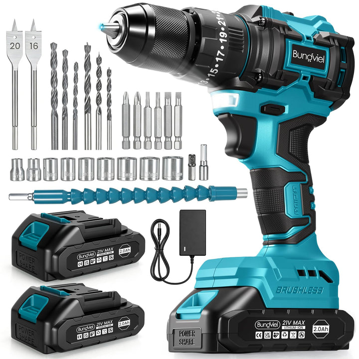 Akkuschrauber/Bohrmaschine Set 25+3 Kompatibel mit Makita 18V Akku, Enthalten 2 Akkus 2.0Ah &amp; Ladege