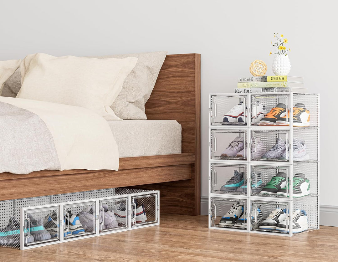 HOMIDEC Schuhboxen, 12er Pack Schuhboxen Stapelbar, Schuhorganizer Schuhaufbewahrung, Schuhkarton mi