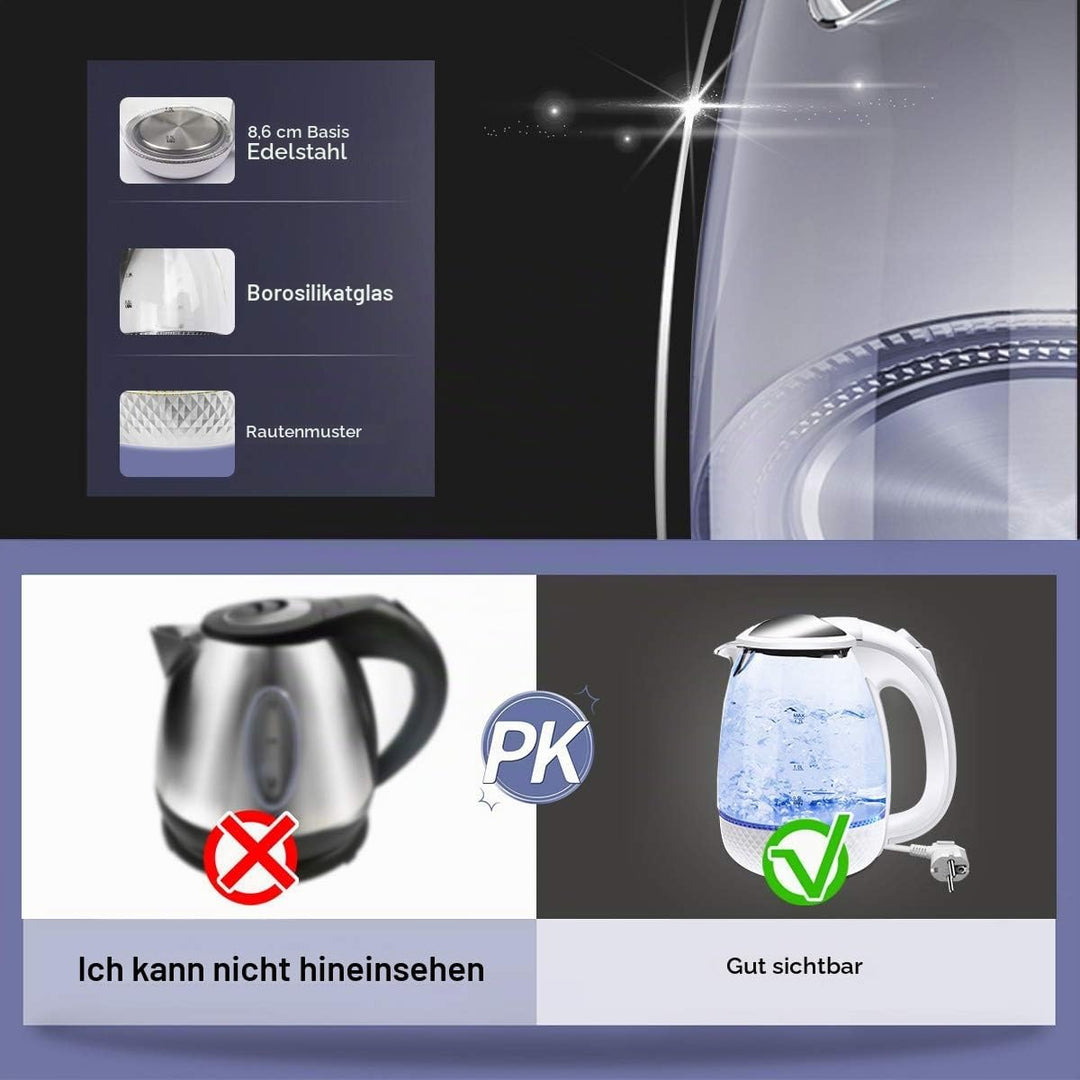 EXTRASTAR Elektrischer Wasserkocher aus Glas mit blauem LED-Licht, bpa, automatischer Abschaltung un