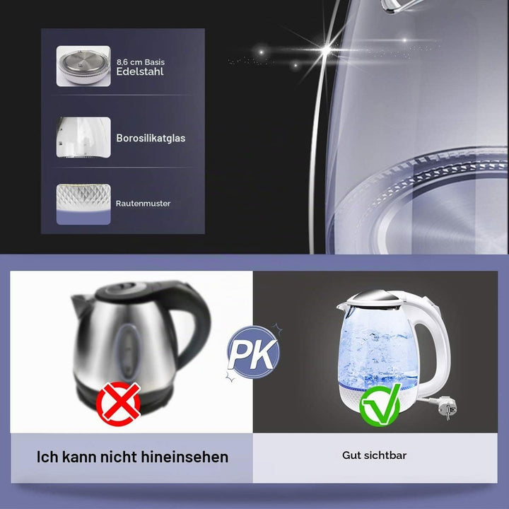 EXTRASTAR Elektrischer Wasserkocher aus Glas mit blauem LED-Licht, bpa, automatischer Abschaltung un