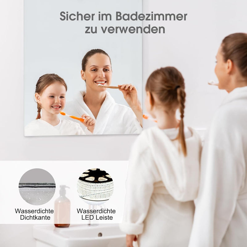 byecold Infrarotheizung Spiegel mit Thermostat 450 Watt - Spiegelheizung Infrarot mit LED Beleuchtun