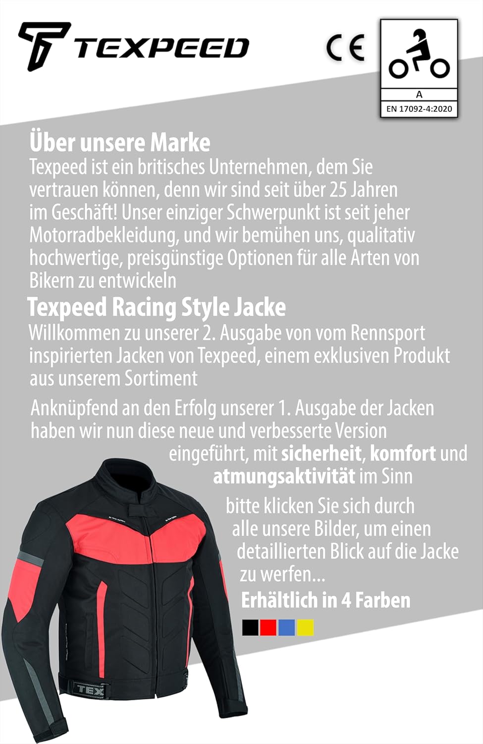TEXPEED Motorradjacke herren mit protektoren - Motorrad Biker Wasserdicht Jacke Mit Rüstung (EN 1621