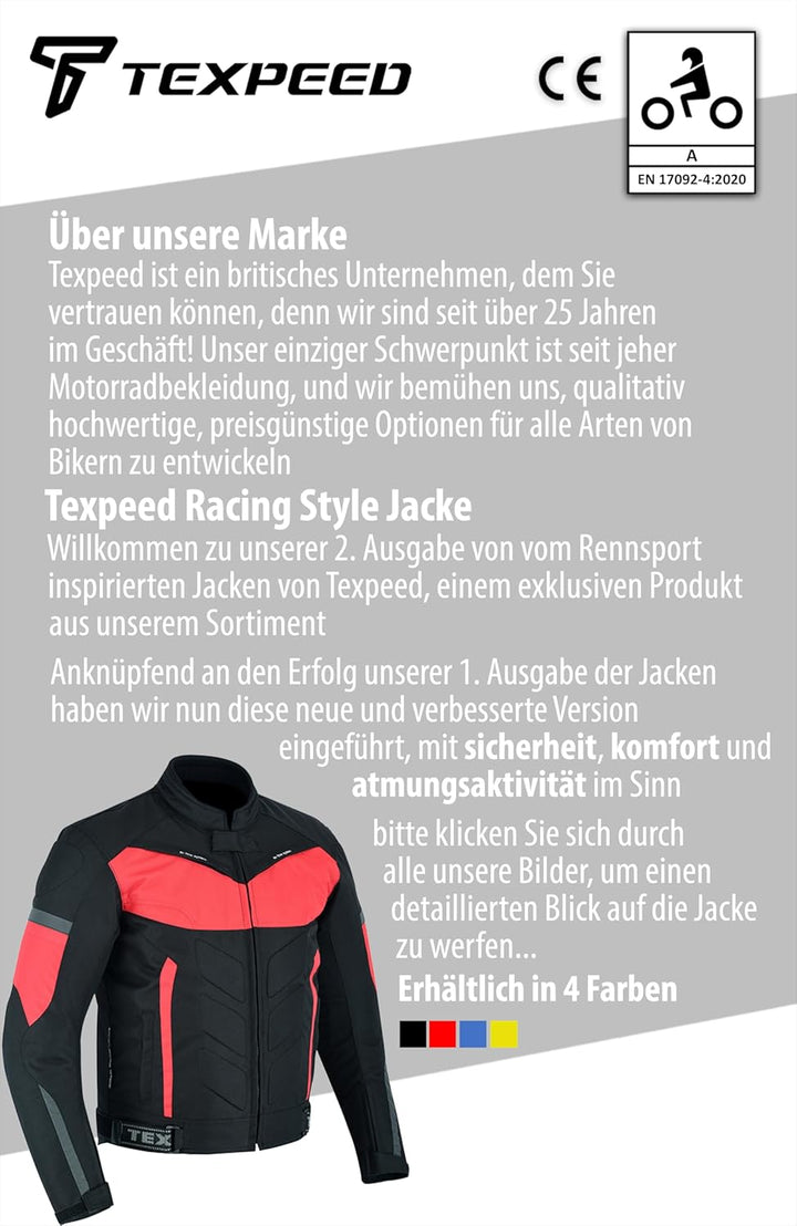 TEXPEED Motorradjacke herren mit protektoren - Motorrad Biker Wasserdicht Jacke Mit Rüstung (EN 1621