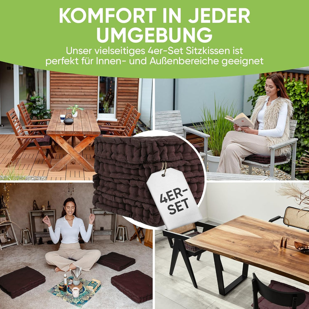Gräfenstayn® 4er-Set Sitzkissen Stuhlkissen 40x40x8cm für Indoor und Outdoor aus 100% Baumwolle Dick