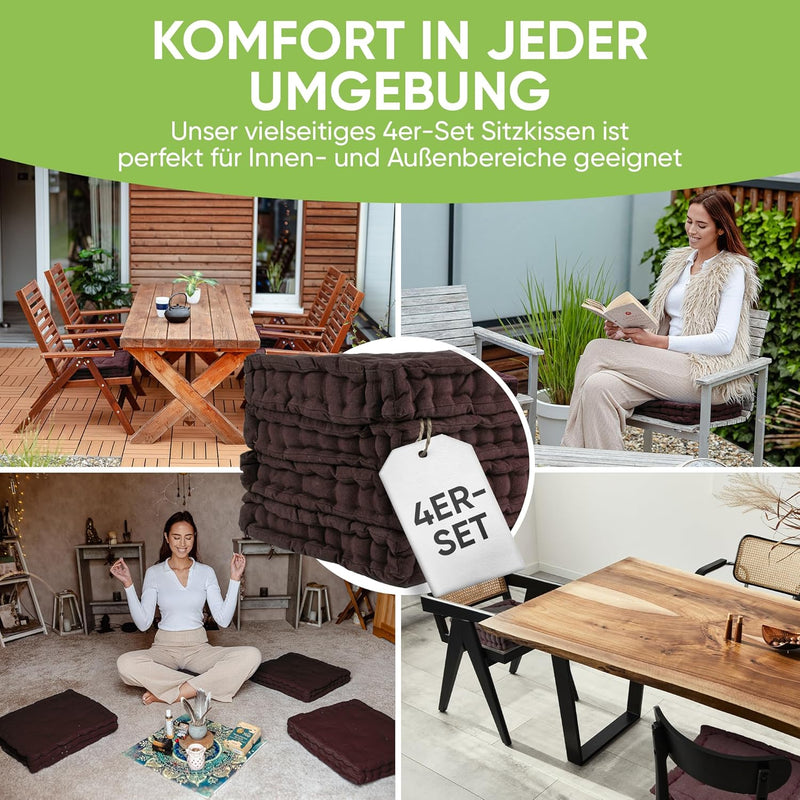 Gräfenstayn® 4er-Set Sitzkissen Stuhlkissen 40x40x8cm für Indoor und Outdoor aus 100% Baumwolle Dick