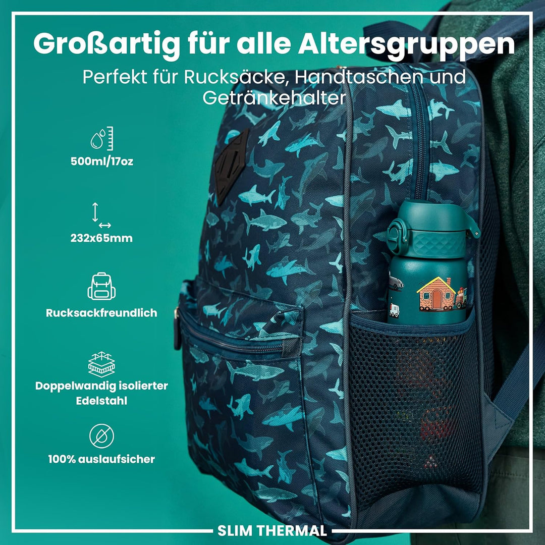 ion8 Vakuumisolierte Edelstahl-Trinkflasche, 500 ml, Auslaufsicher, Einhandöffnung, Sichere Verriege