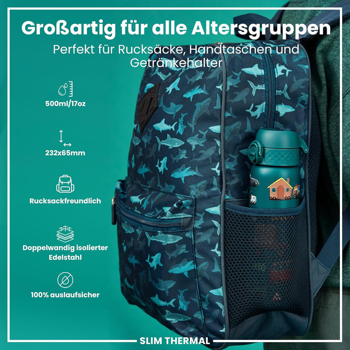 ion8 Vakuumisolierte Edelstahl-Trinkflasche, 500 ml, Auslaufsicher, Einhandöffnung, Sichere Verriege