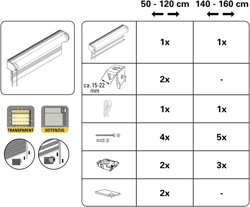 GARDINIA Doppelrollo de luxe, Duo-Rollo, Seitenzugrollo, Transparente und blickdichte Streifen, Vers