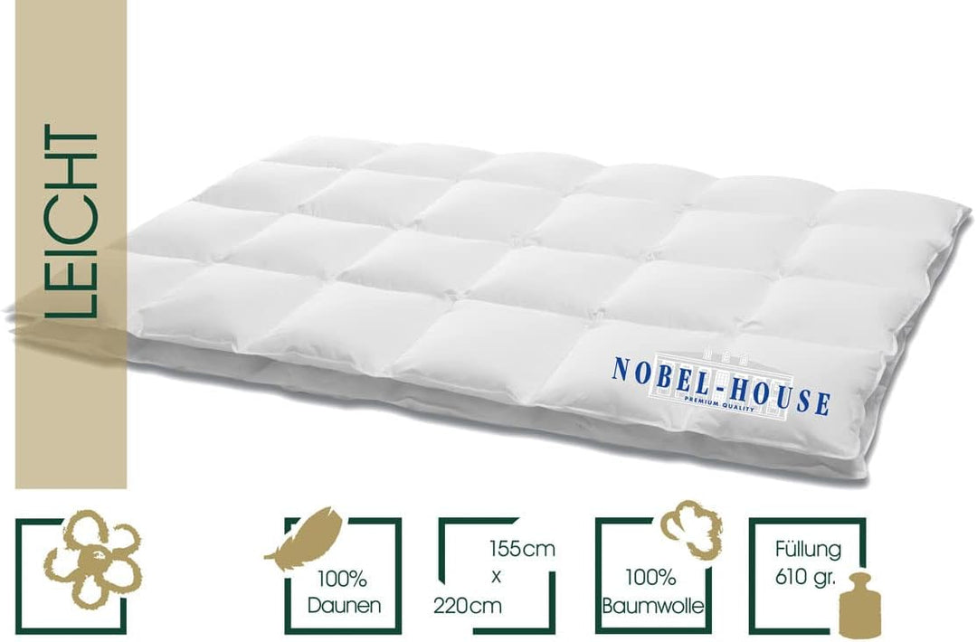 Hanskruchen Nobel House Luxus Daunendecke, Leicht, 90% Daunen / 10% Federchen, 155 x 220 cm, 155 x 2