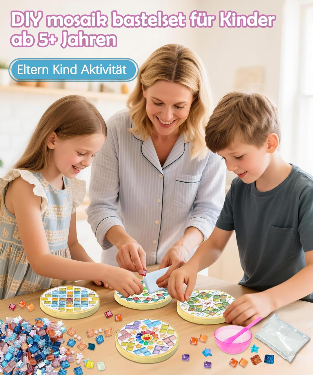 Finsink Mosaik bastelset kinder 8pcs mosaik untersetzer bastelset diy holz untersetzer Set Mosaikste