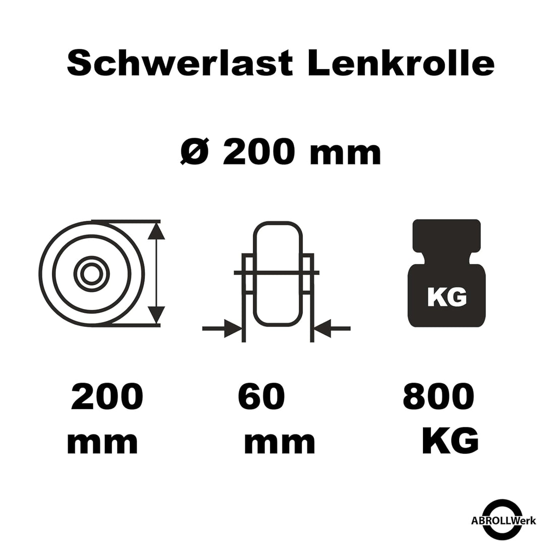 Abrollwerk Schwerlast 20 cm Durchmesser Lenkrolle, Aluminiumfelge, Doppelkugellager, dynamische Trag