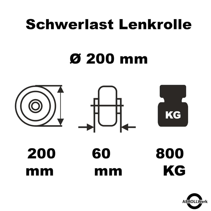 Abrollwerk Schwerlast 20 cm Durchmesser Lenkrolle, Aluminiumfelge, Doppelkugellager, dynamische Trag