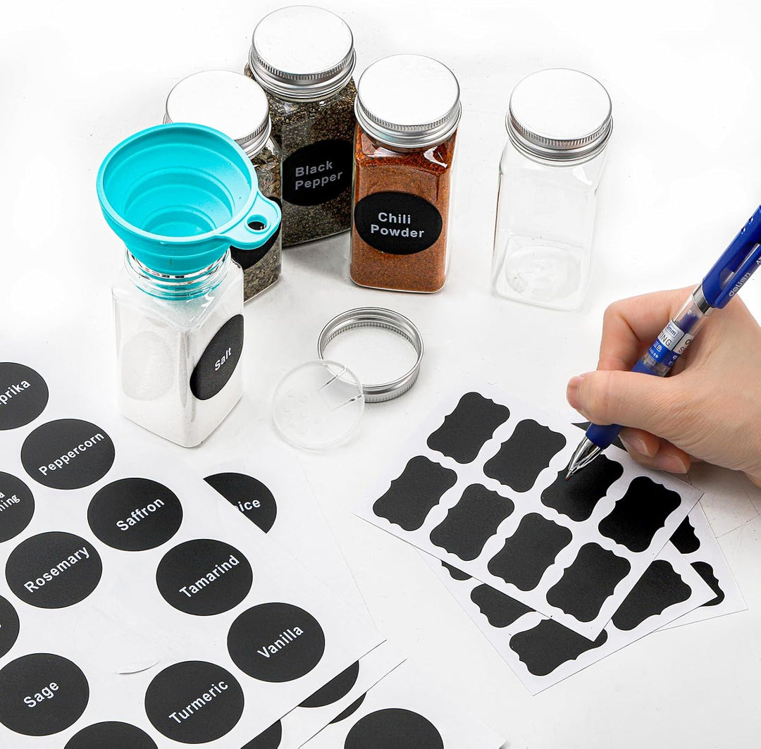 WUWEOT 24 Stück Kunststoff-Gewürzgläser, 120 ml Gewürzflaschen, quadratische Gewürzbehälter, wiederv