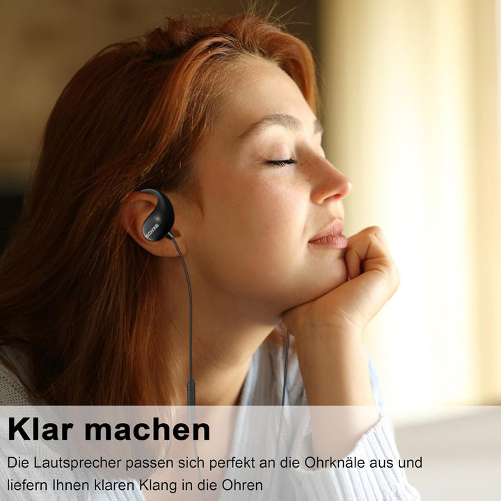Kabelgebundener Open-Ear-Kopfhörer mit Mikrofon, Lautstärkeregler und Anrufsteuerung über Inline-Bed