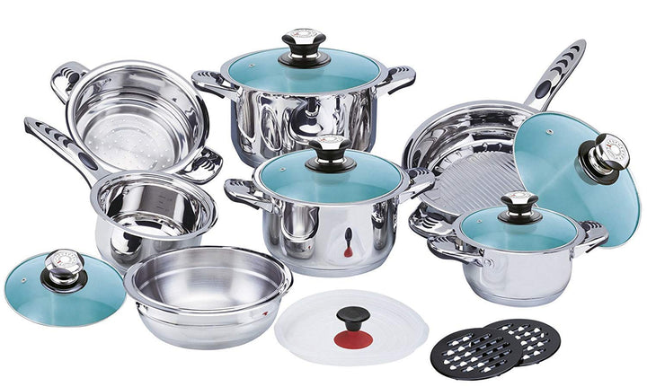 RL 16 TLG. Edelstahl Topfset Töpfe Kochtöpfe Kochtopf Topf Set Pfannen Kochgeschirr (Glasdeckel)