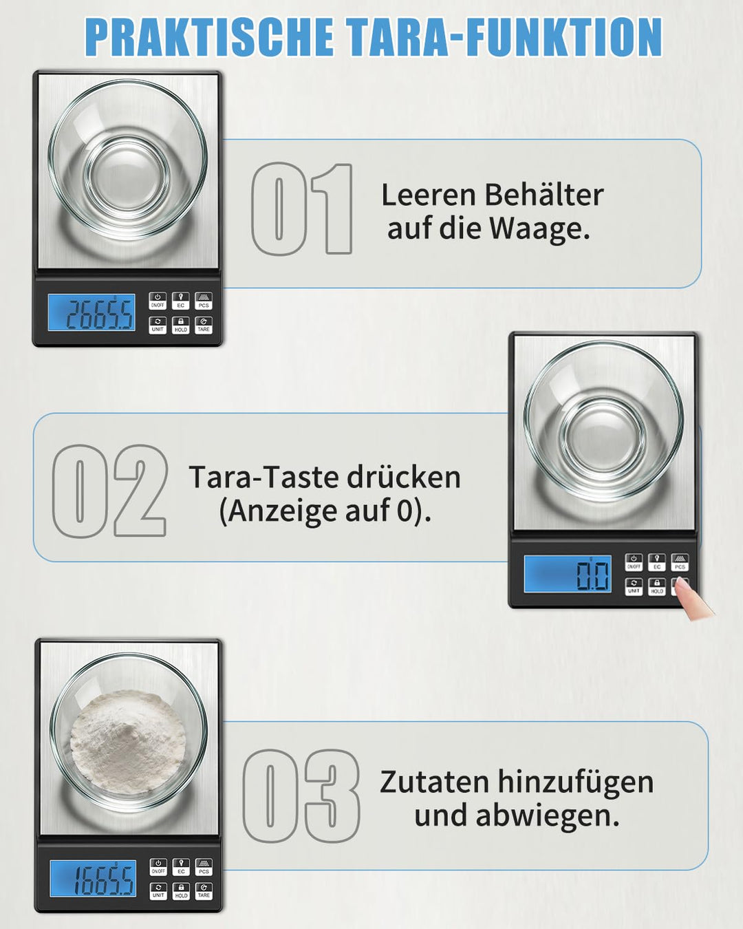 MRUN BONE Digitale Küchenwaage 5kg/0,1g – Hochpräzise Bäckereiwaage mit Zählfunktion &amp; Tara, Edelsta