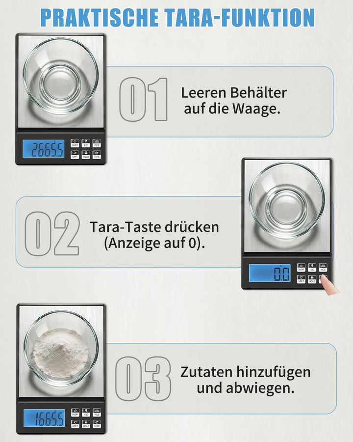 MRUN BONE Digitale Küchenwaage 5kg/0,1g – Hochpräzise Bäckereiwaage mit Zählfunktion &amp; Tara, Edelsta