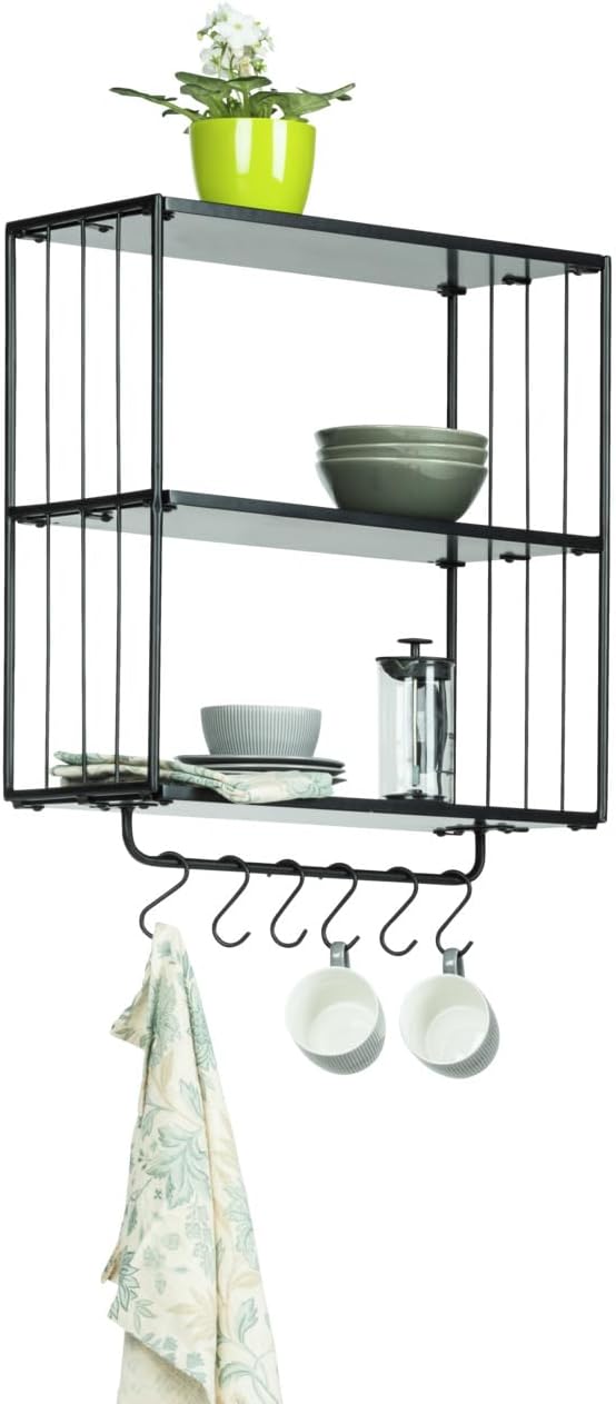 WENKO Wandregal Industrial, 3 Etagen, modernes Regal im Industrie-Stil mit Hakenleiste für Handtüche