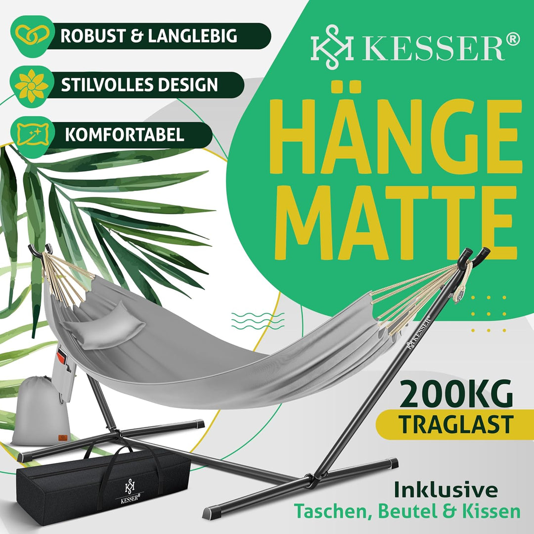 KESSER® Hängematte Lake mit Gestell, Doppel für 2 Personen, 200kg Belastbarkeit, Indoor &amp; Outdoor, X