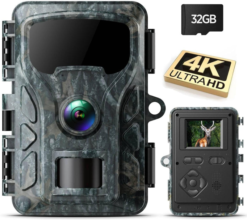 VOOPEAK Wildkamera 4K 48MP mit 32GB SD Karte, Wildkamera mit Bewegungsmelder Nachtsicht Aktiviert 12