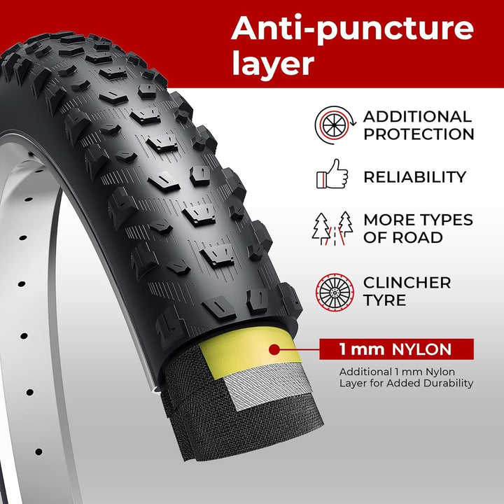 Fincci Fahrradreifen 29 x 2.6 Zoll 66-622 ETRTO Reifen mit Nylonschutz, 60 TPI für Mountain, MTB, Do