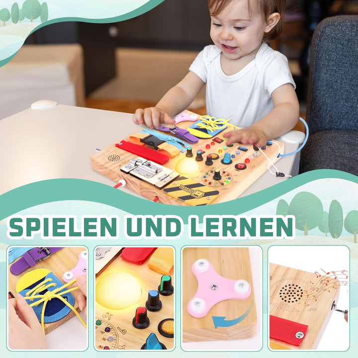 23 in 1 Busy Board Montessori Spielzeug ab 1 jahr Activity Board Holzspielzeug Mit 15 Schaltern, 26