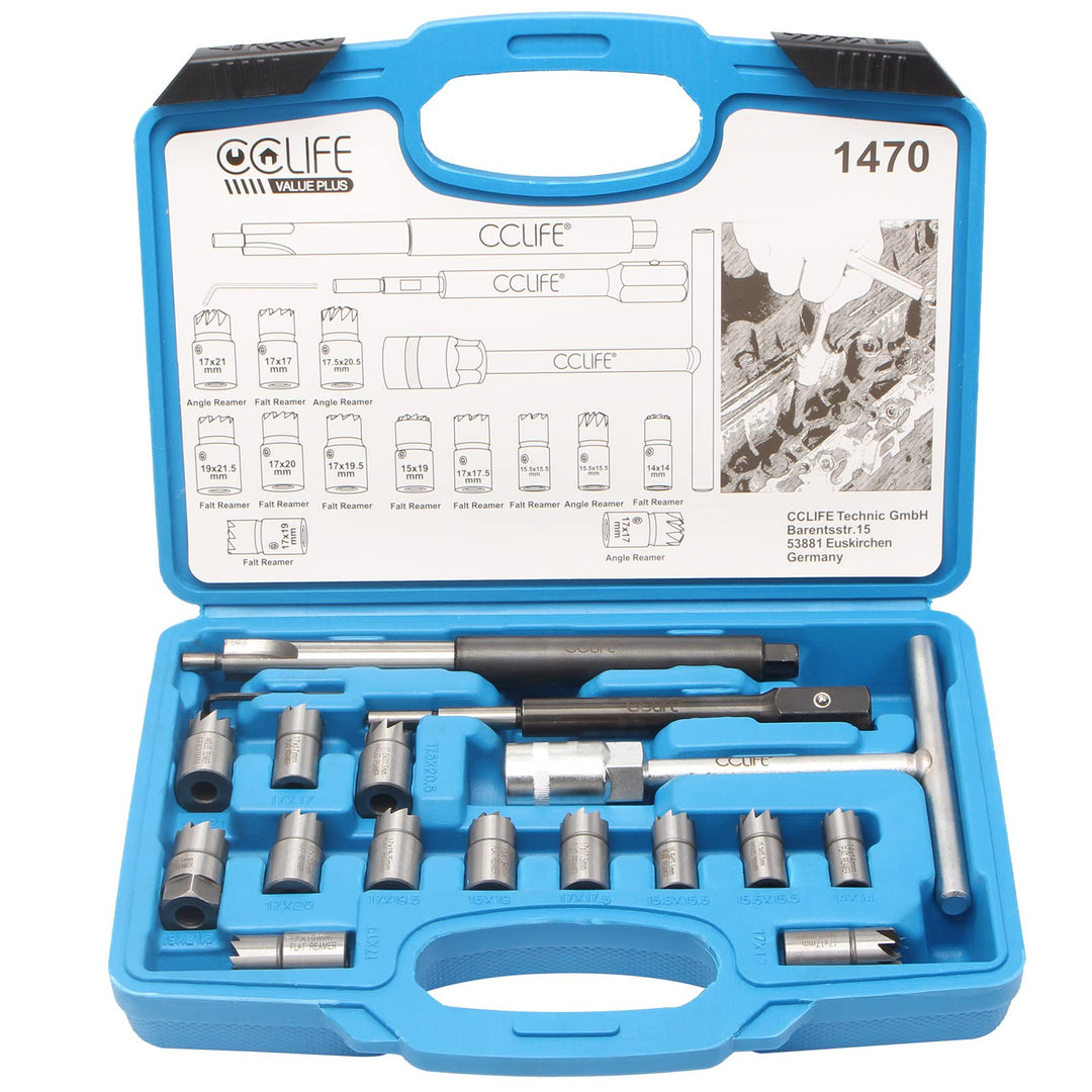 CCLIFE 17tlg Diesel Injektor Fräser Dichtsitzfräser Injektoren Inspritzdüsen Werkzeug mit 13 Fräsern
