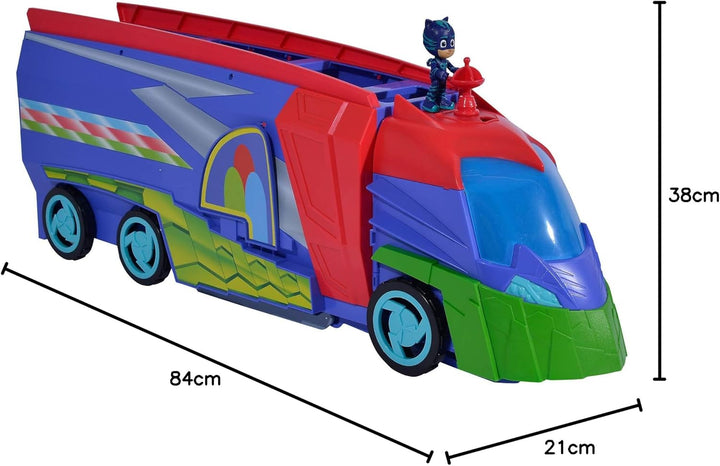 Simba 109402466 - PJ Masks Verwandelbares Hauptquartier, Fahrzeug, 2-in-1, transformiert sich, mit L