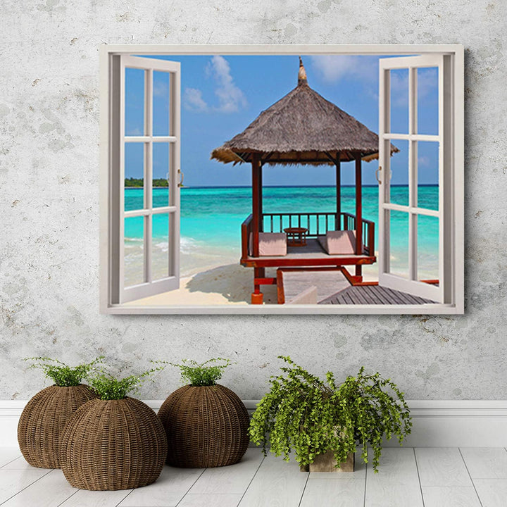 Feeby Wandbild Meer Druckbild Leinwandbild Fenster-Illusion mehrfarbig 90x60 cm Leinwandbild 90x60 c