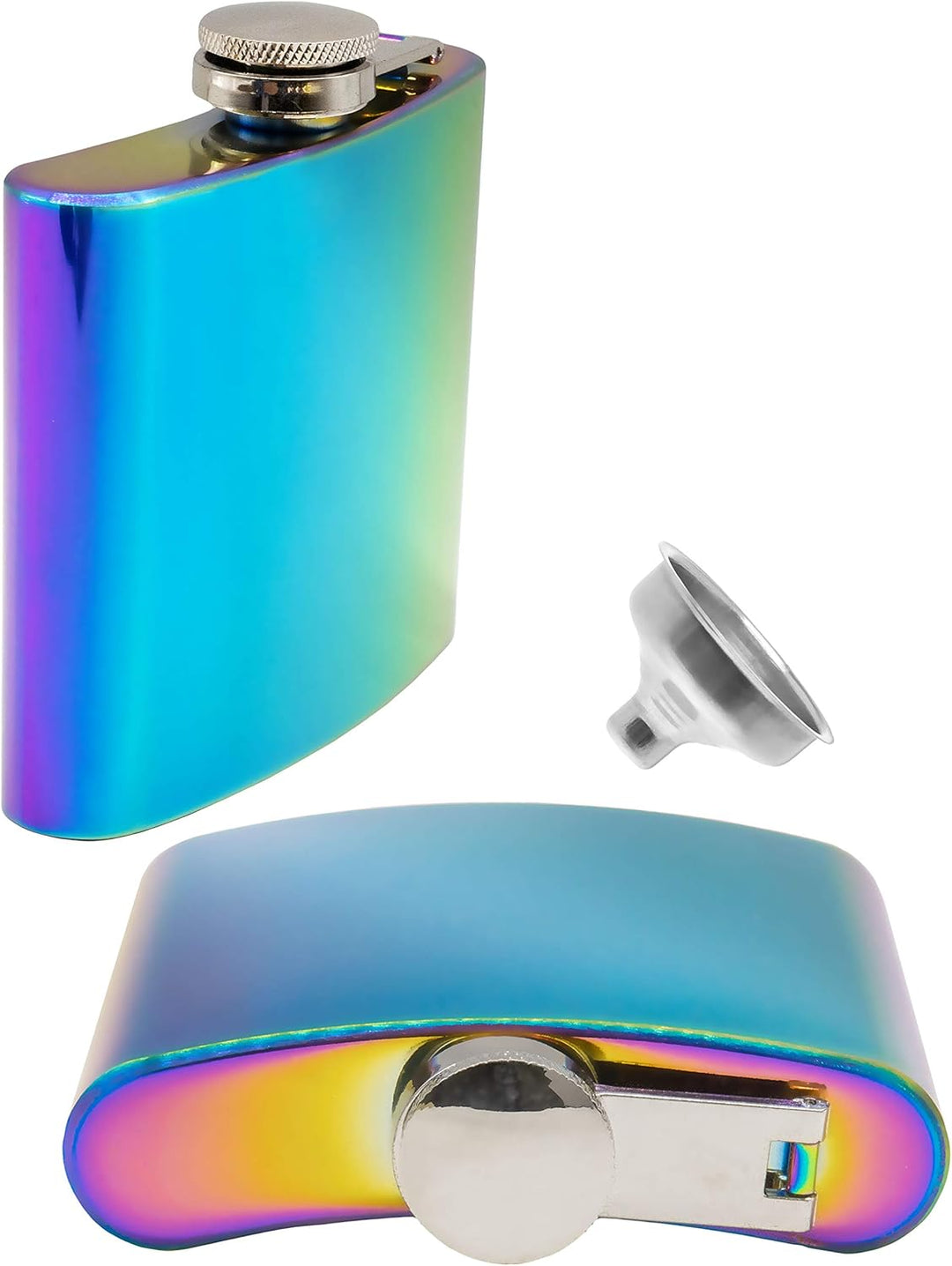 Edelstahl Flachmann, 175ml, Regenbogen Effektlack-Design, verspiegelt, in Geschenkbox