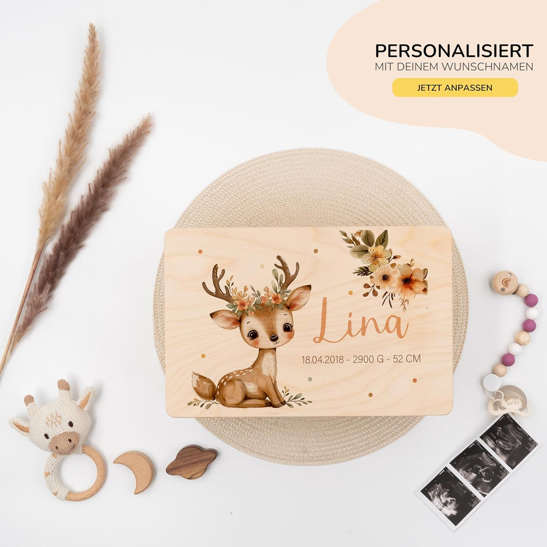KIDSMOOD - Erinnerungsbox Baby, personalisierte Holzkiste mit Deckel, Ideal zur Aufbewahrung von Eri