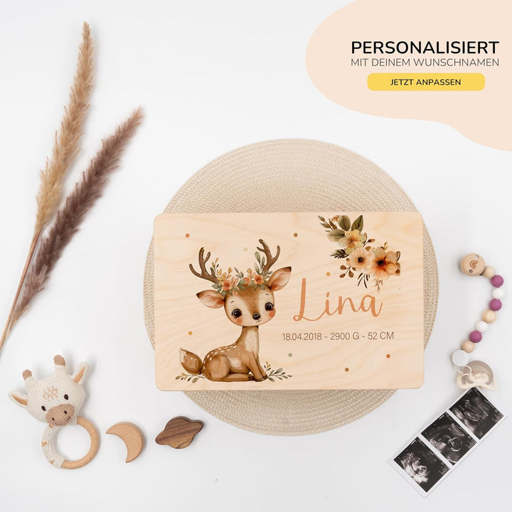 KIDSMOOD - Erinnerungsbox Baby, personalisierte Holzkiste mit Deckel, Ideal zur Aufbewahrung von Eri